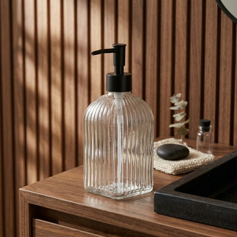 Dispensador de jabón de vidrio 490ml TRANSPARENTE
