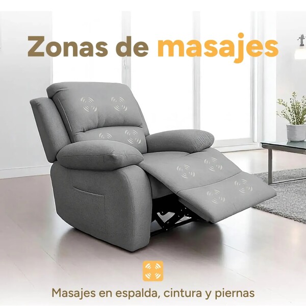 Sofá Sillón Poltrona Reclinable Masajeador Electrico Gris tela