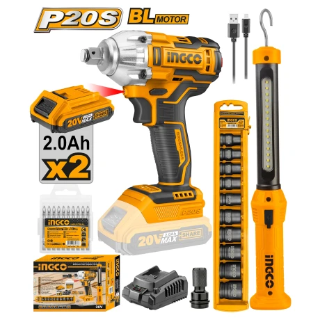 Set Ingco Llave de Impacto 20V + Linterna Recargable + Dados 001