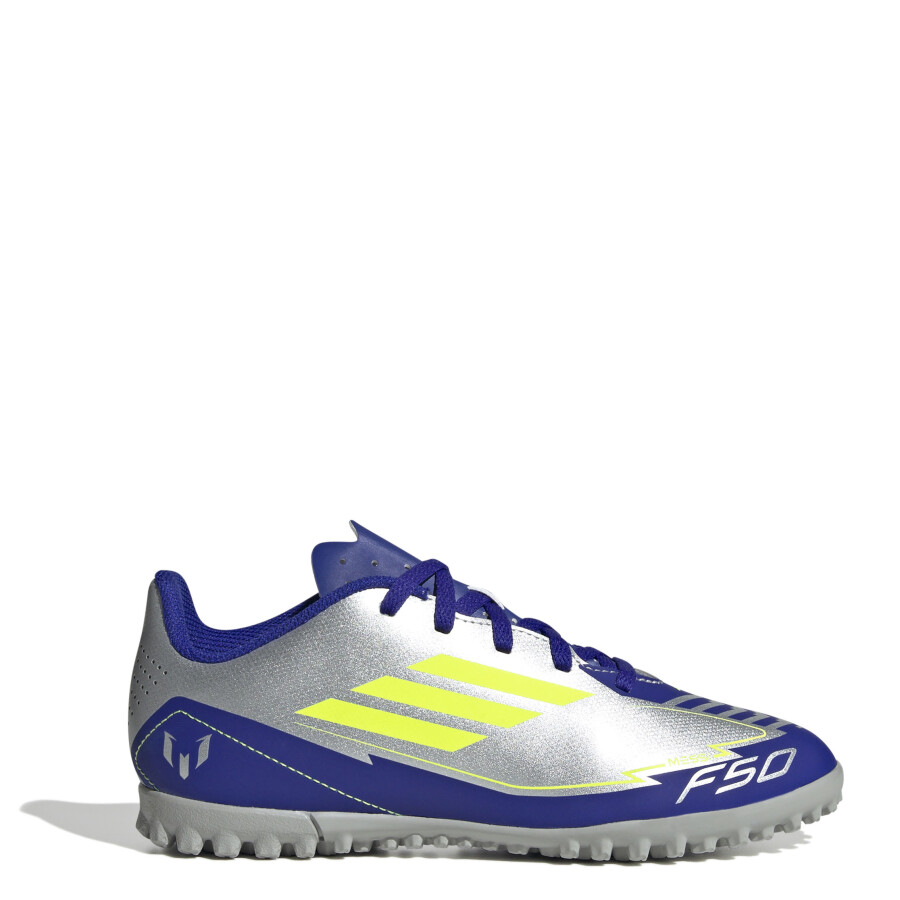 Championes de Niños Adidas Futbol 5 F50 Club TF Messi Plateado - Azul - Amarillo