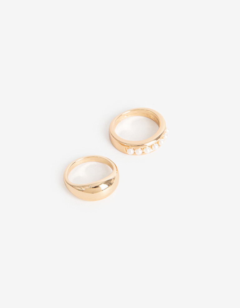 Sets Anillos Perlas Anillo Set Metal Con Perla - Dorado