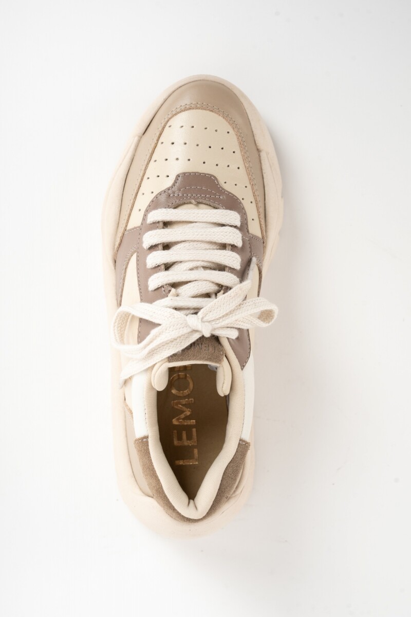 Zapatilla Cuero Combinada Nácar