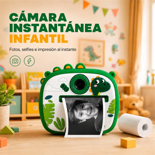 Cámara Infantil Instantánea Gatito con Doble Lente y Selfie VERDE
