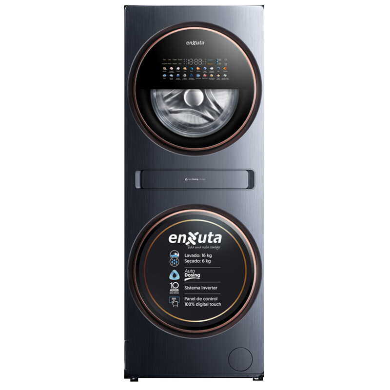 TORRE DE LAVADO Y SECADO INVERTER NEGRO 16KG Y 6KG ENXUTA TORRE DE LAVADO Y SECADO INVERTER NEGRO 16KG Y 6KG ENXUTA