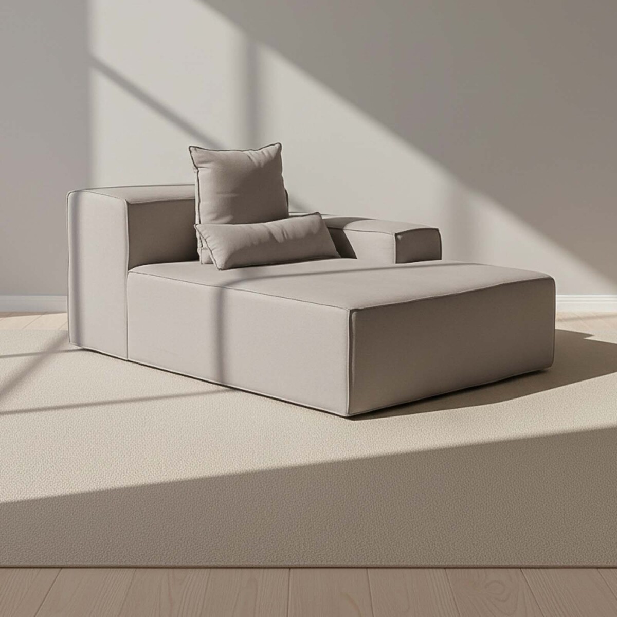 SOFÁ KAI - 1 CUERPO TELA GRIS MODULAR CHAISE CON BRAZO DERECHO 