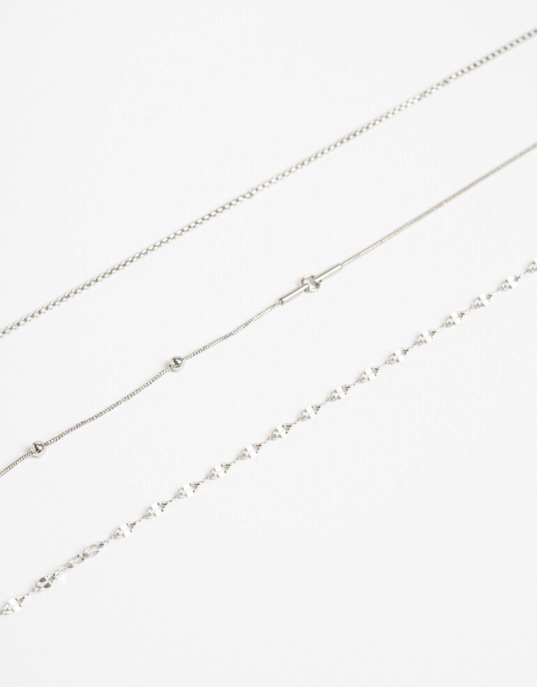 Collares Cortos Metal Set De Collares De Cadena Acero - Plateado