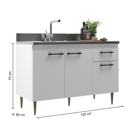 Bajo Mesada Blanco + Pileta Central Tramontina Acero Bajo Mesada Blanco + Pileta Central Tramontina Acero