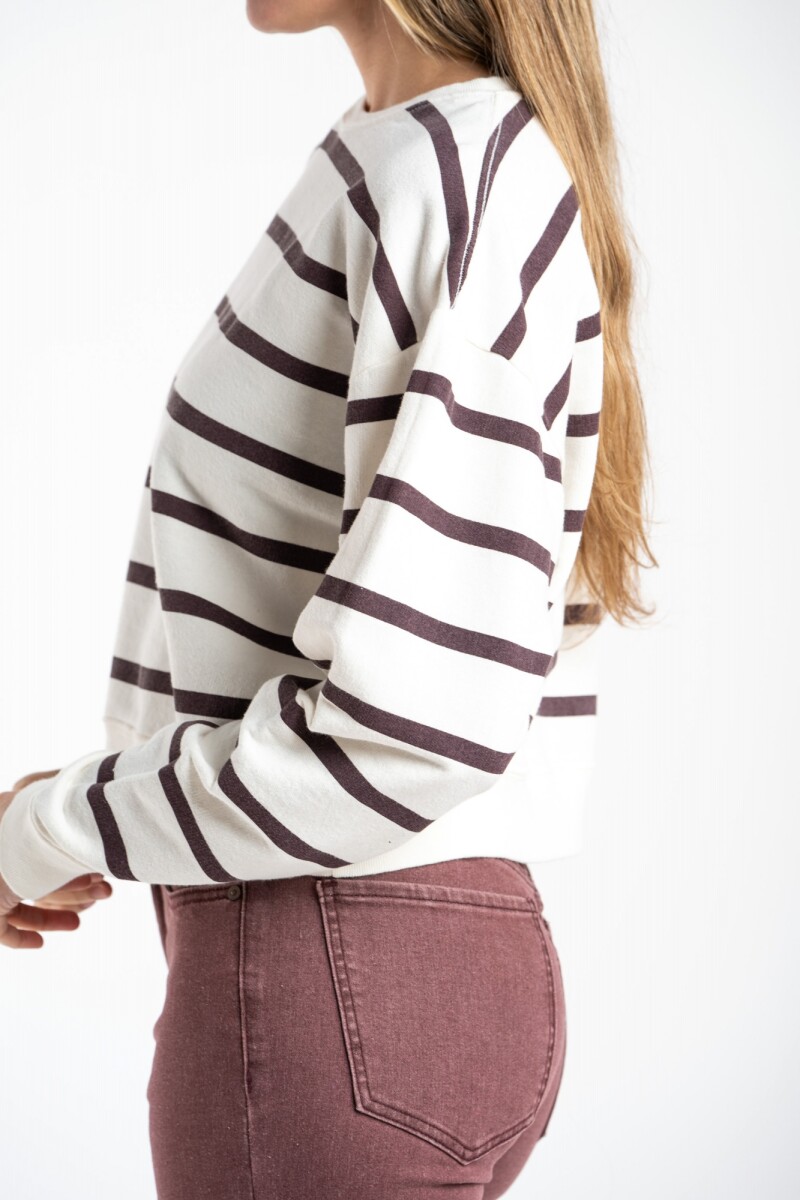 Sweater Algodon Lavado Rayado Marron