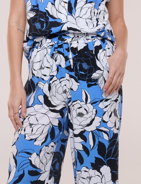 Pantalon Fluído Con Lazo Floral MULTI/AZUL