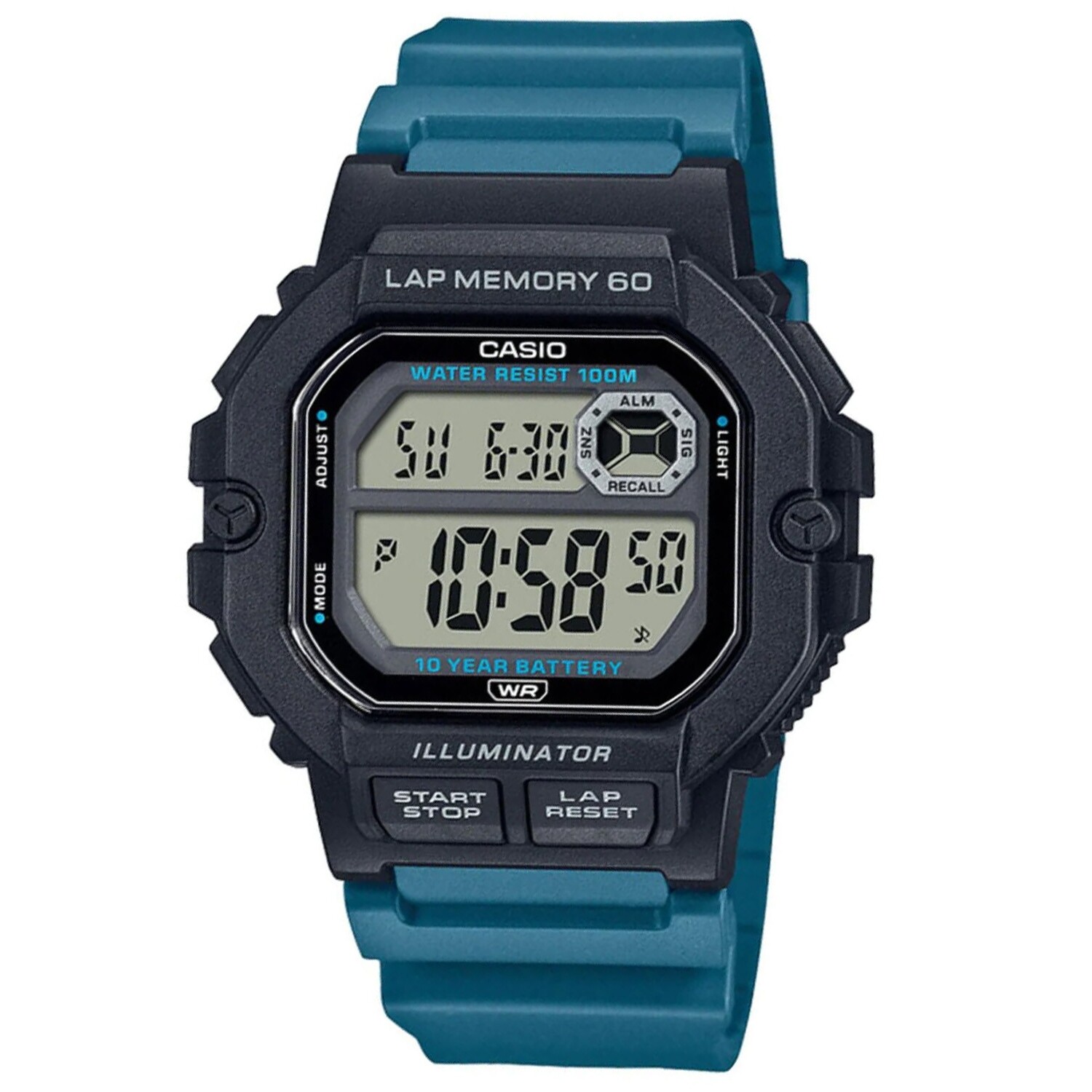 Reloj Digital Multifuncion Casio WS 1400H Resistente Al Agua Celeste Electroventas