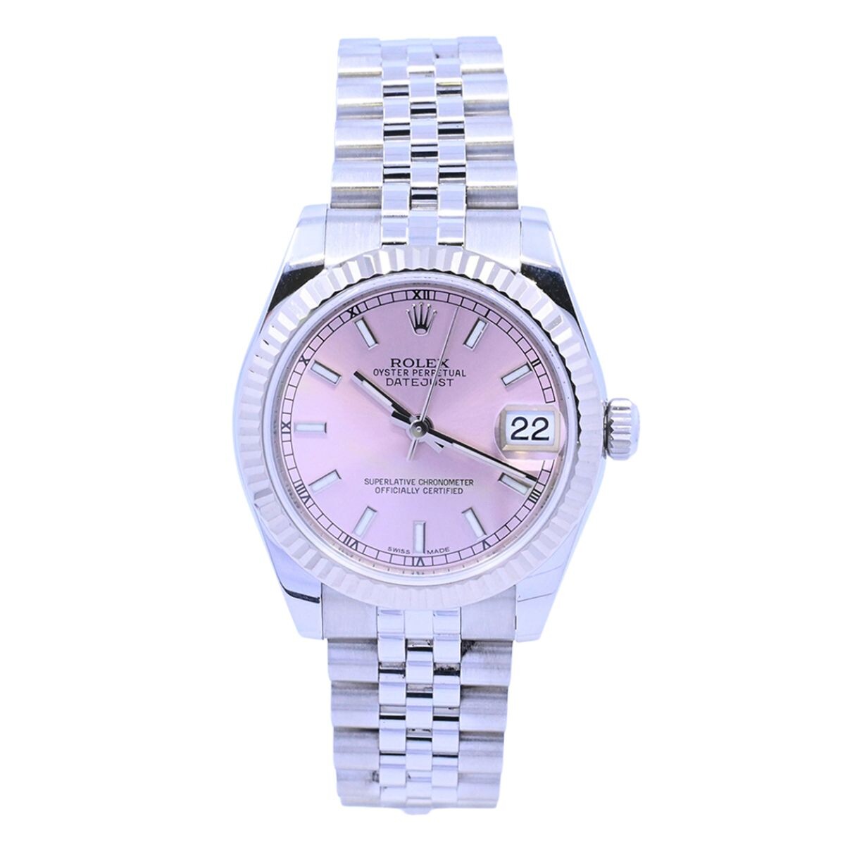 Rolex Datejust 178274 mediano 31 mm bisel oro 18k blanco, año 2019 con caja y papeles. 