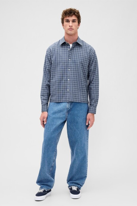 Camisa Oxford Cropped Hombre Blue Plaid