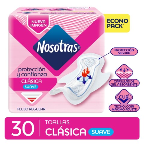 Nosotras toallas femeninas x30 Clásica Suave