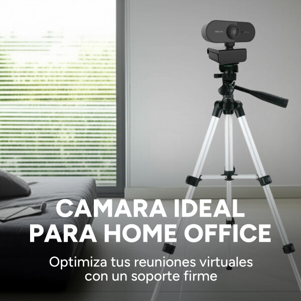 Cámara Web Cam Full HD 1080p USB 360 Micrófono Tripode 110Cm Color Plateado