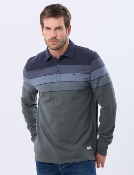 REMERA POLO PIQUE RAYADA Azul