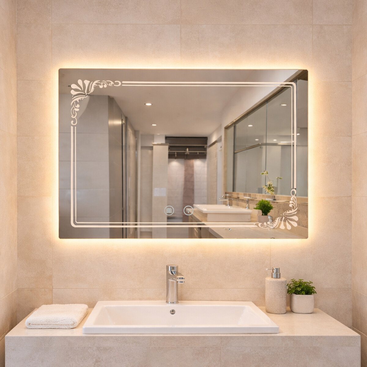 Espejo Rectangular Con Led Baño Led09 60 X 80 Cm Desempañador - ESPEJO RECTANGULAR LED09 60X80 