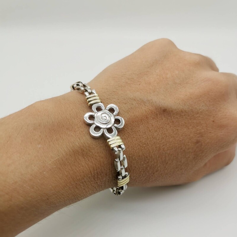 Pulsera de plata y oro , flor Pulsera de plata y oro , flor