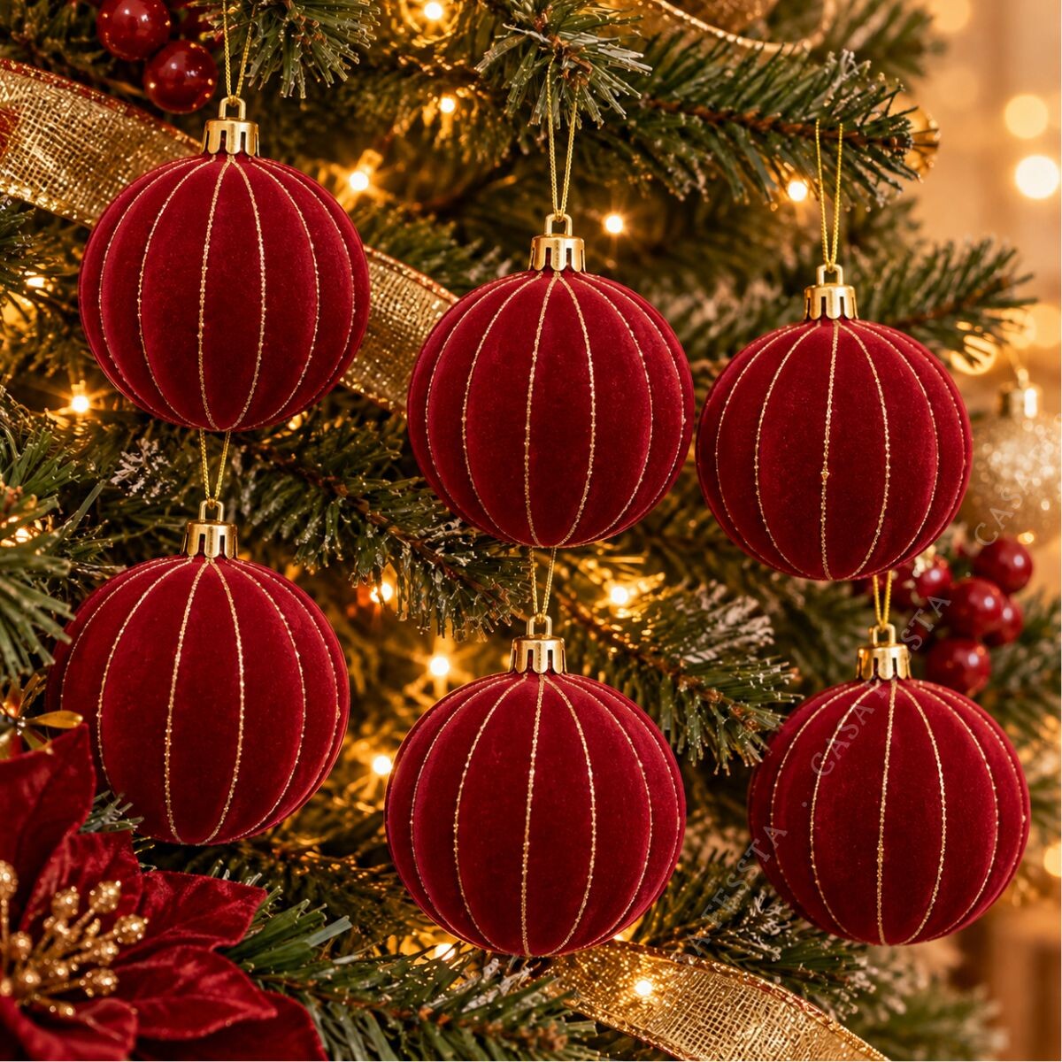 Esferas Navideñas Rojas Efecto Tercipelo x 6 
