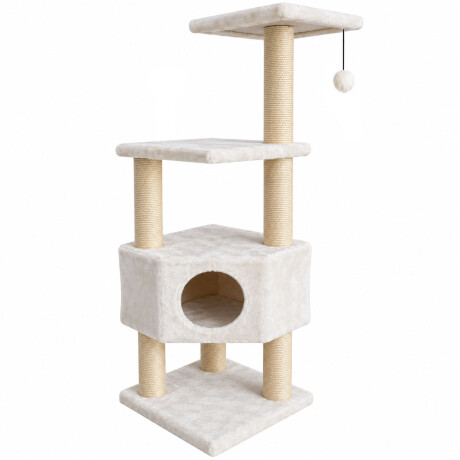 Rascador Para Gatos 4 Niveles 130cm Cueva Y Juguete Blanco