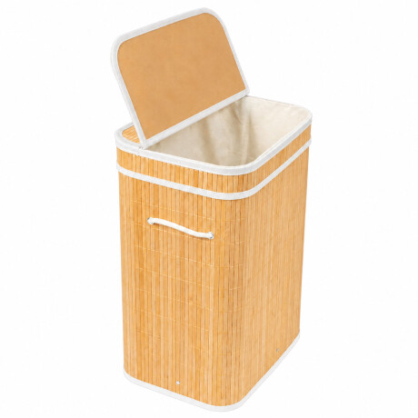 Canasto Cesto Ropa Plegable Bambú Con Tapa Practica Blanco