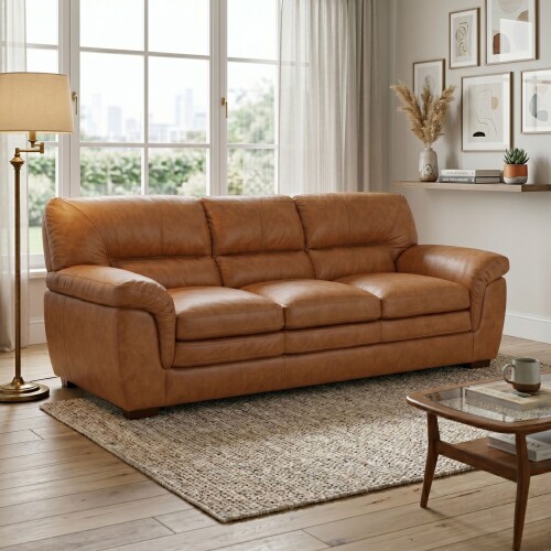 Sillon Livintus 3 Cuerpos Cuero Natural Miel