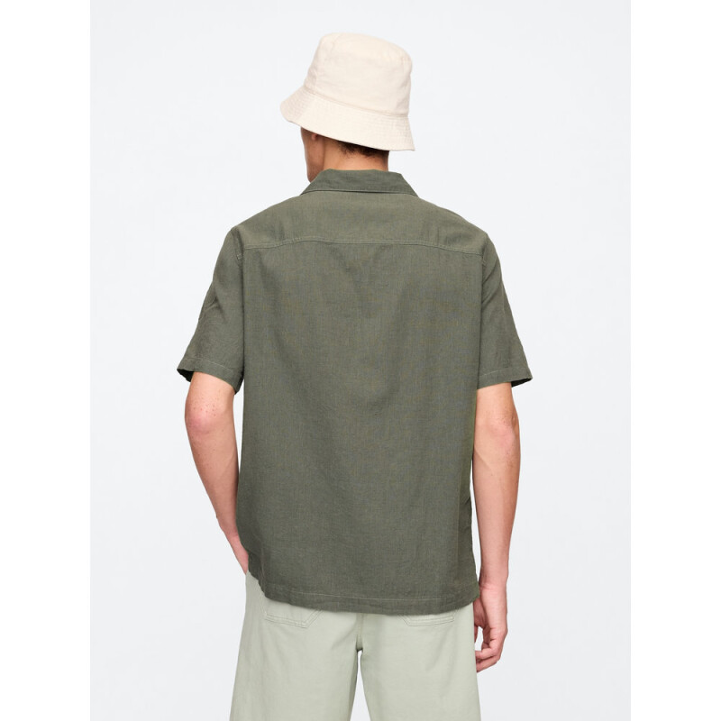 V-SS STANDARD LINEN COTTON RESORT COLLAR MESCULEN GREEN