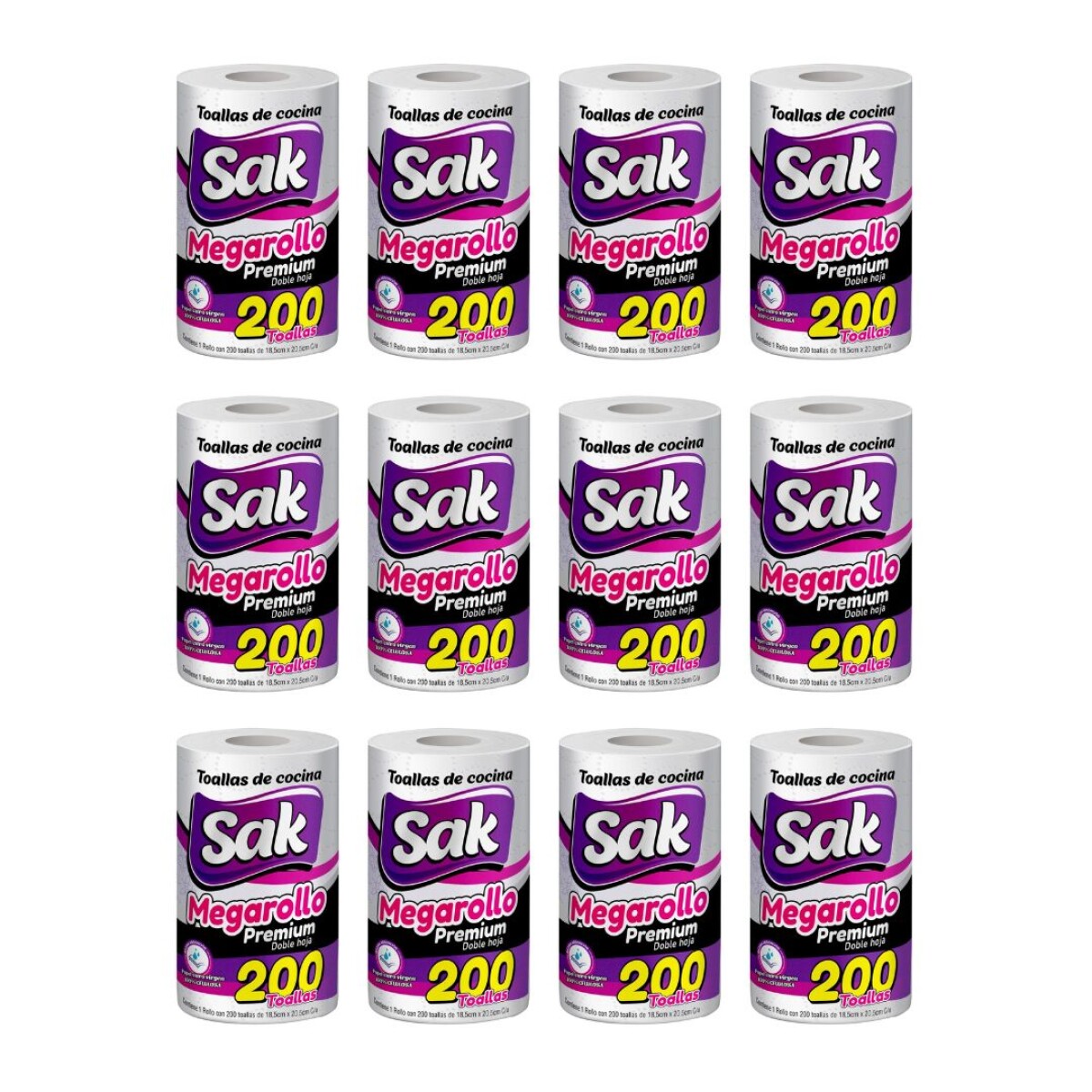 Rollo De Cocina Sak Doble Hoja X 200 Toallas - Pack X 12 