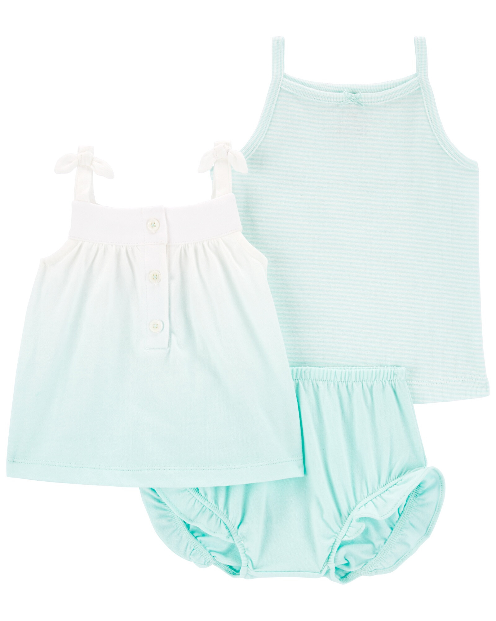 Set tres piezas de algodón, short y dos musculosas turquesa Set tres piezas de algodón, short y dos musculosas turquesa