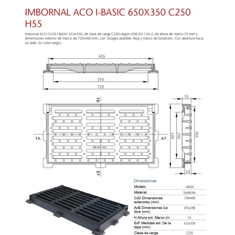 REJILLA SUMIDERO ACO I-BASIC 650X350 C250 REJILLA SUMIDERO ACO I-BASIC 650X350 C250