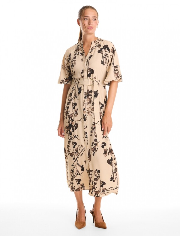 Vestido Maxi Cinto Flores BEIGE/MULTI