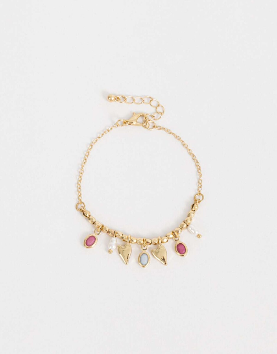 Pulsera Flexible De Multidijes Corazones - Dorado 