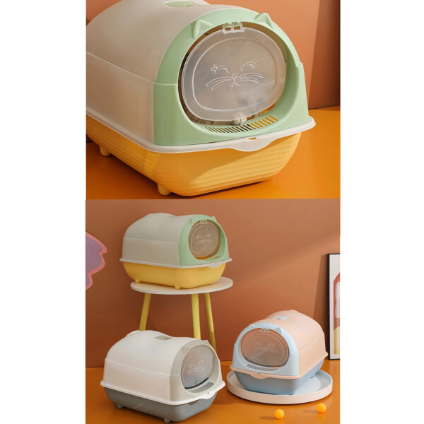 Baño Sanitario Arenero Para Gato Cerrado Con Puerta Y Pala Variante Color Verde