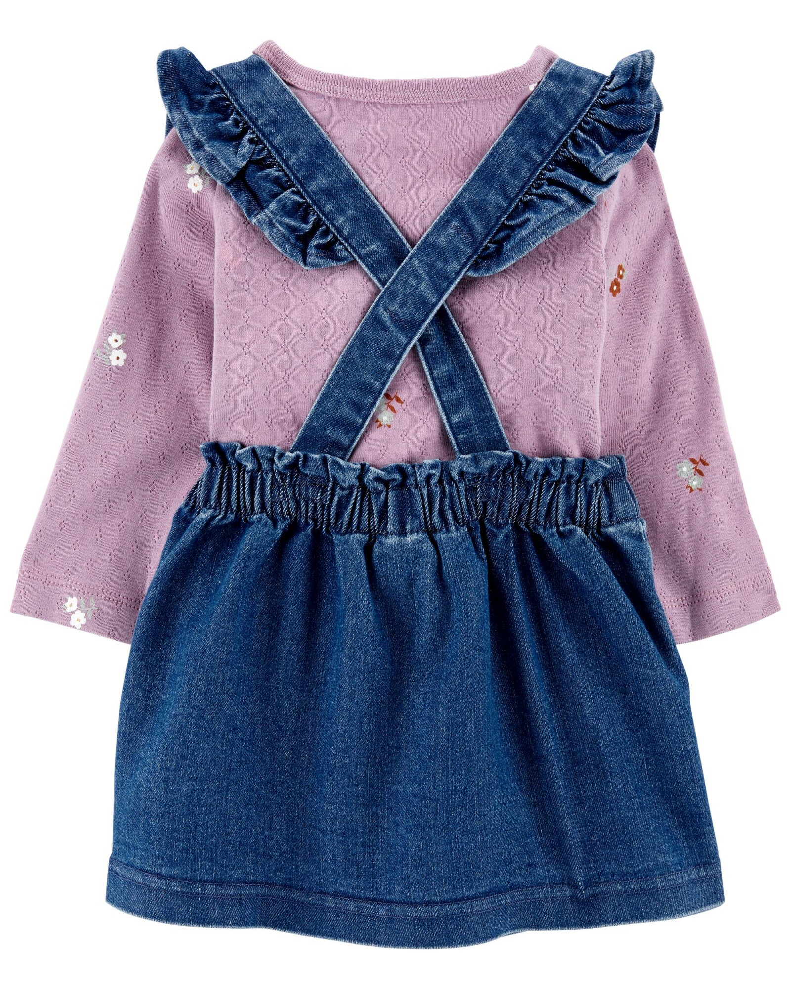 Set tres piezas jumper jean, blusa y medias de algodón Set tres piezas jumper jean, blusa y medias de algodón
