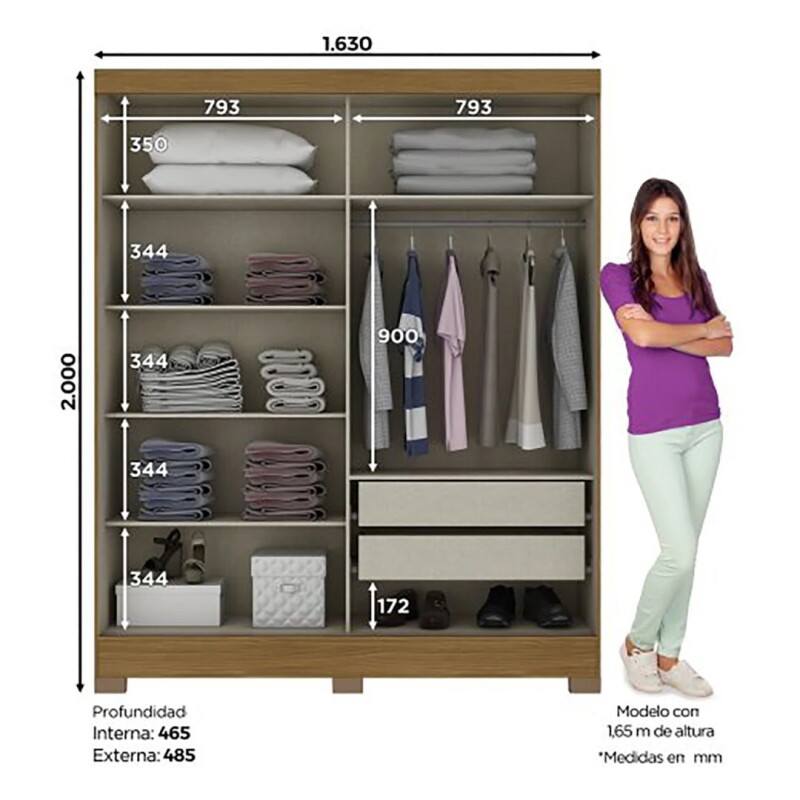 Placard Ropero 2 puertas Mdp Nat/Off White B74 c/espejo Placard Ropero 2 puertas Mdp Nat/Off White B74 c/espejo
