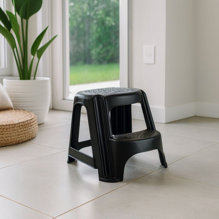 Banqueta Taburete Escalera de Plastico 2 Escalones NEGRO