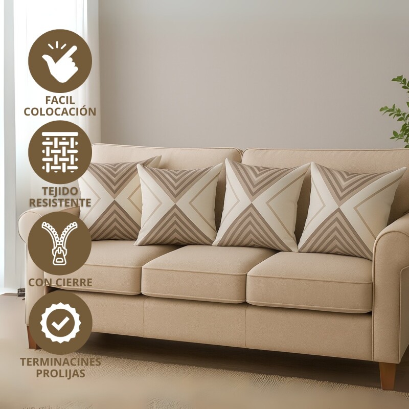 Set x4 funda de almohadones lisa 43 x 43 RAYAS BEIGE