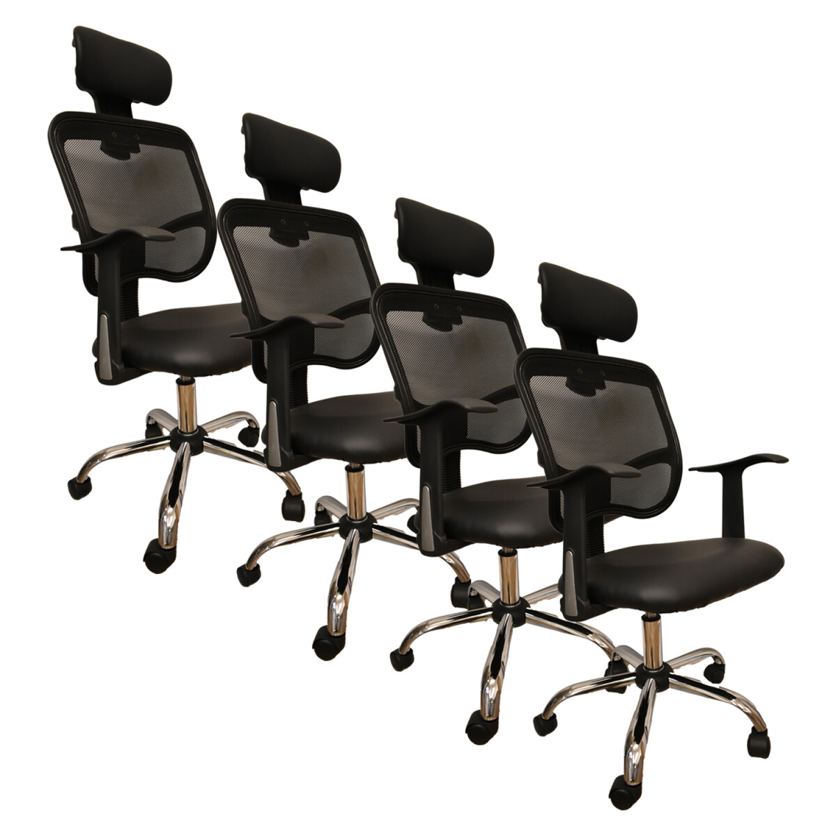 Set X4 Sillas Escritorio Reclin Apoyacabezas Alt Ajustable - Negro 