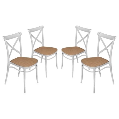 Kit x4 Silla Plats PP Simil Rattan Blanco/Beige