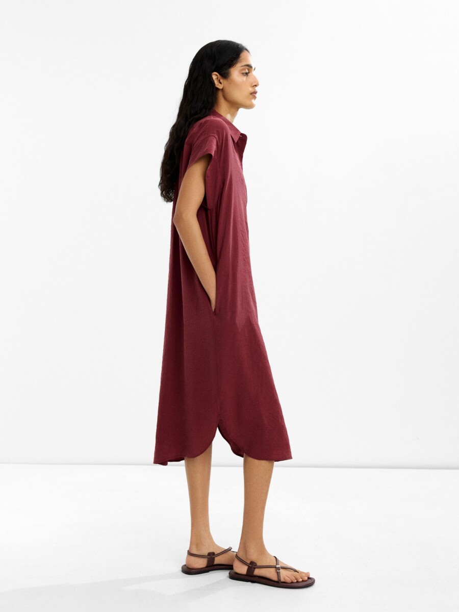 Vestido Camisero Efecto Arrugado burdeos