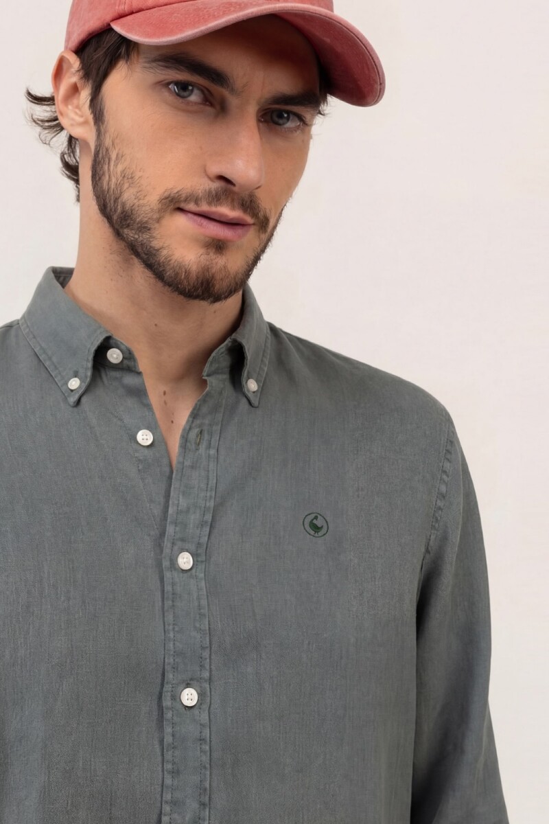Camisa Lino Verde Oscuro
