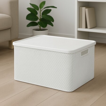 Caja organizadora simil rattan 36cm x 26cm x 16cm Blanco