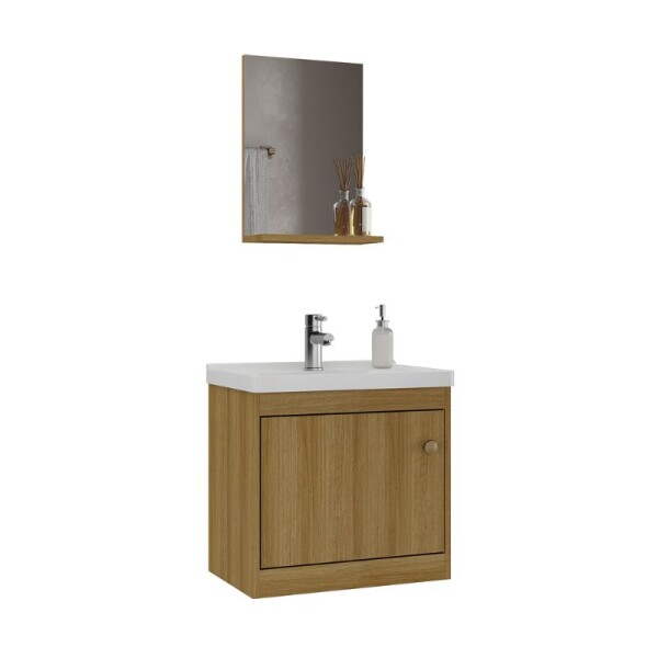 MUEBLE DE BAÑO SUSPENDIDO 50 CM CON MESADA Y ESPEJO - MIEL MUEBLE DE BAÑO SUSPENDIDO 50 CM CON MESADA Y ESPEJO - MIEL