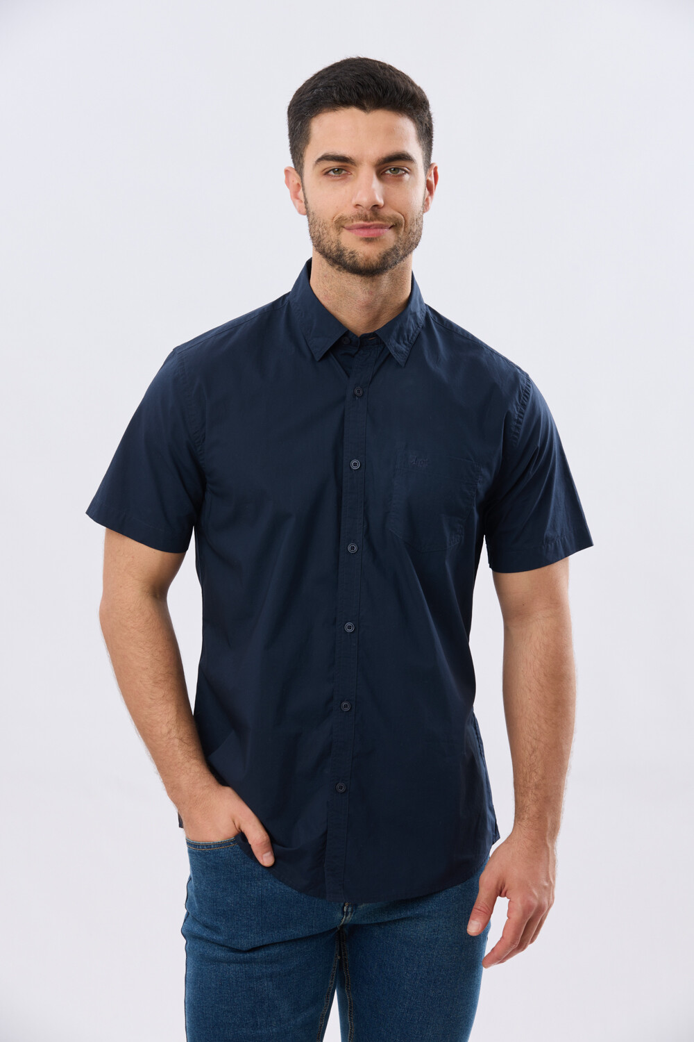 CAMISA LISA DE ALGODÓN Azul