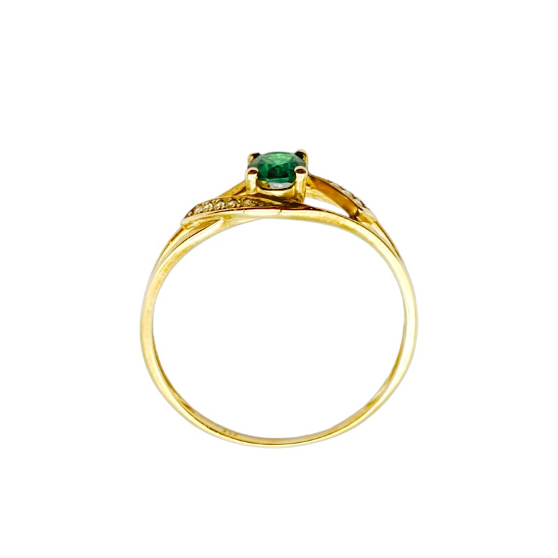 Anillo Halo-Oro Bajo-Piedra Esmeralda y Zirconia-AN8148 conpiedra