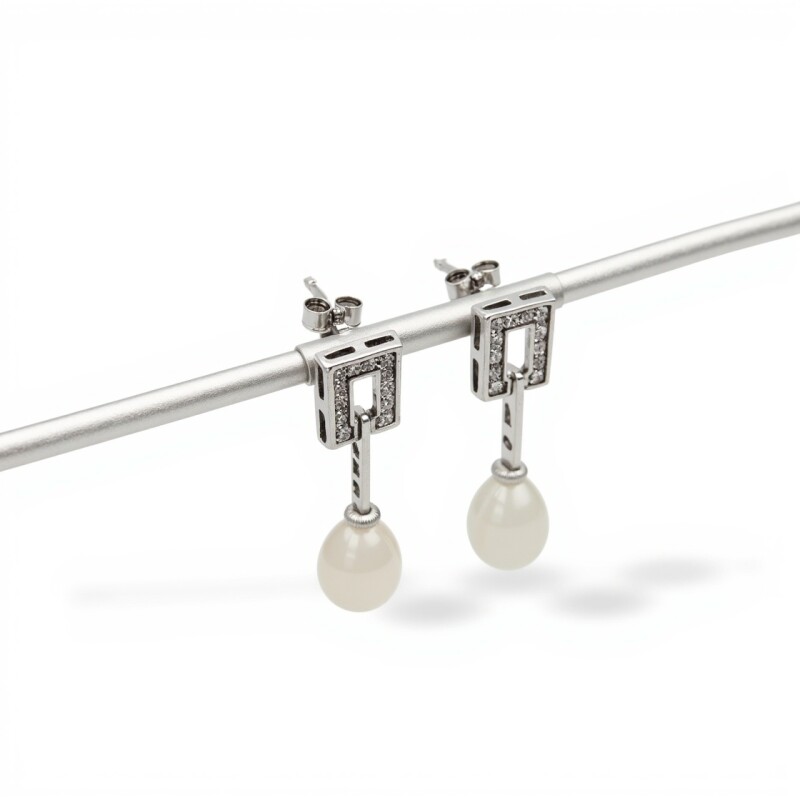 Caravanas Cuadrado Perlas-Plata 925-Con Perla y zirconia-CA3211 conperla