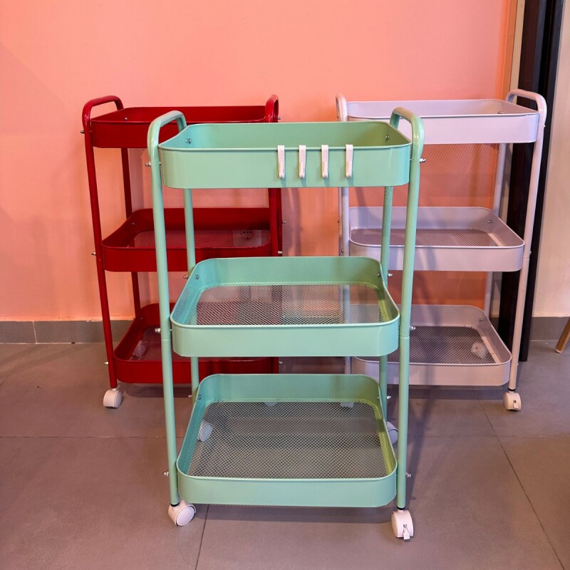 ZZ01 Carro Organizador Metálico 3 Estantes Y Ruedas 42x30x73cm - Verde