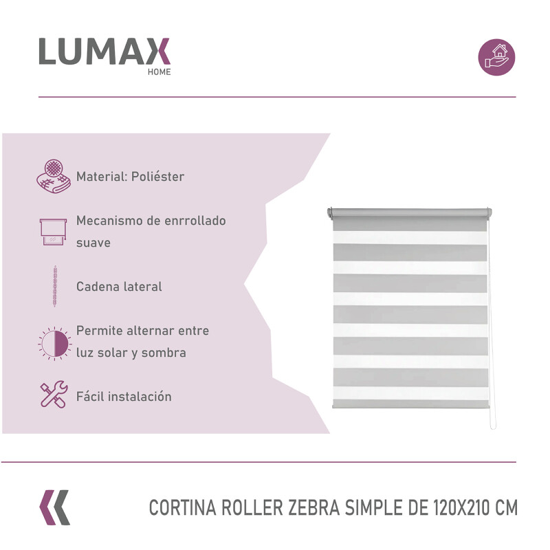 Cortina Roller Zebra Simple Lumax 1.2 X 2.1m Gran Calidad Gris