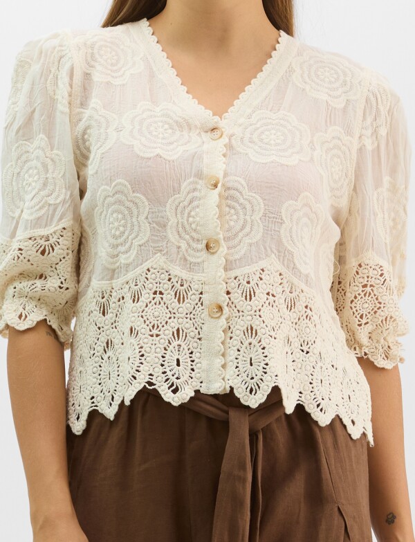 Blusa Bordada Puntilla CRUDO