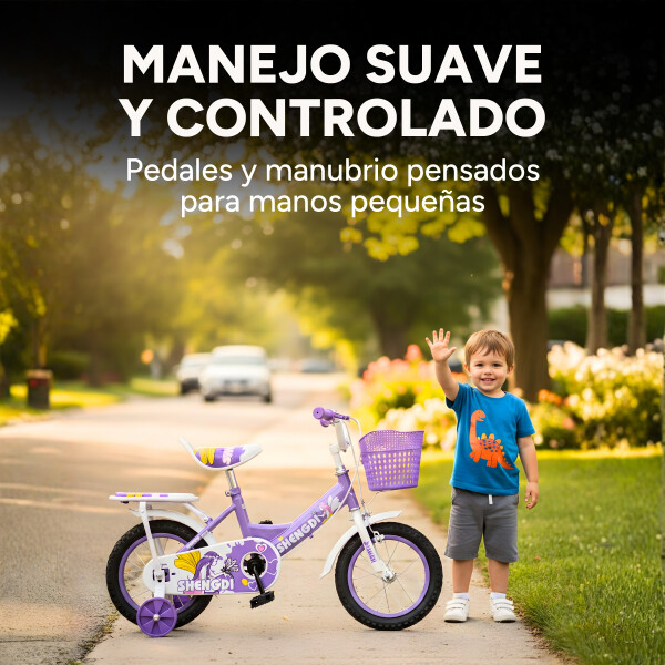Bicicleta infantil Shengdi Rod 12 Canasto Parrilla Rueditas Color Violeta