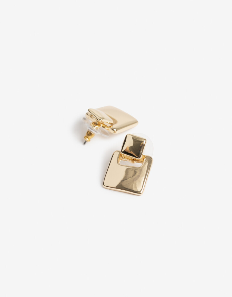 Aros Colgantes Cortos Metal Aros Cortos Metal Rectangular De La Línea Stay Golden. - Dorado